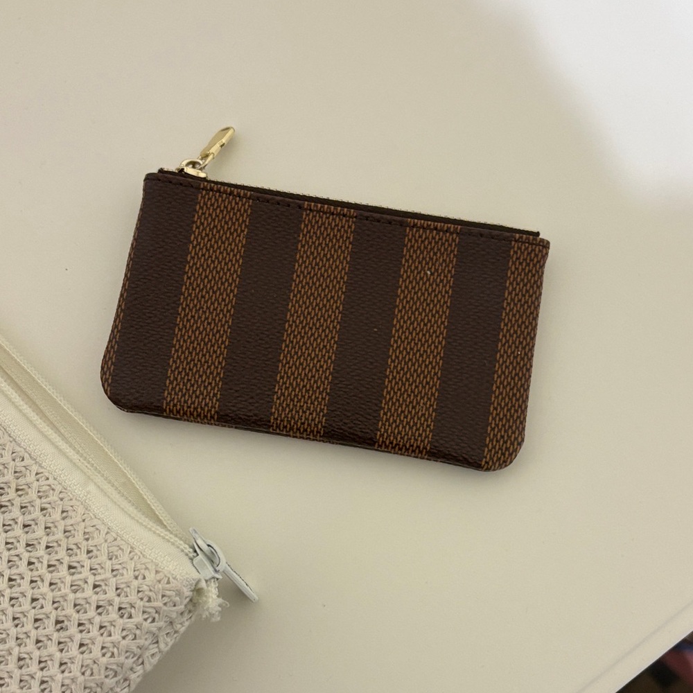 Brown Striped Zip Pouch